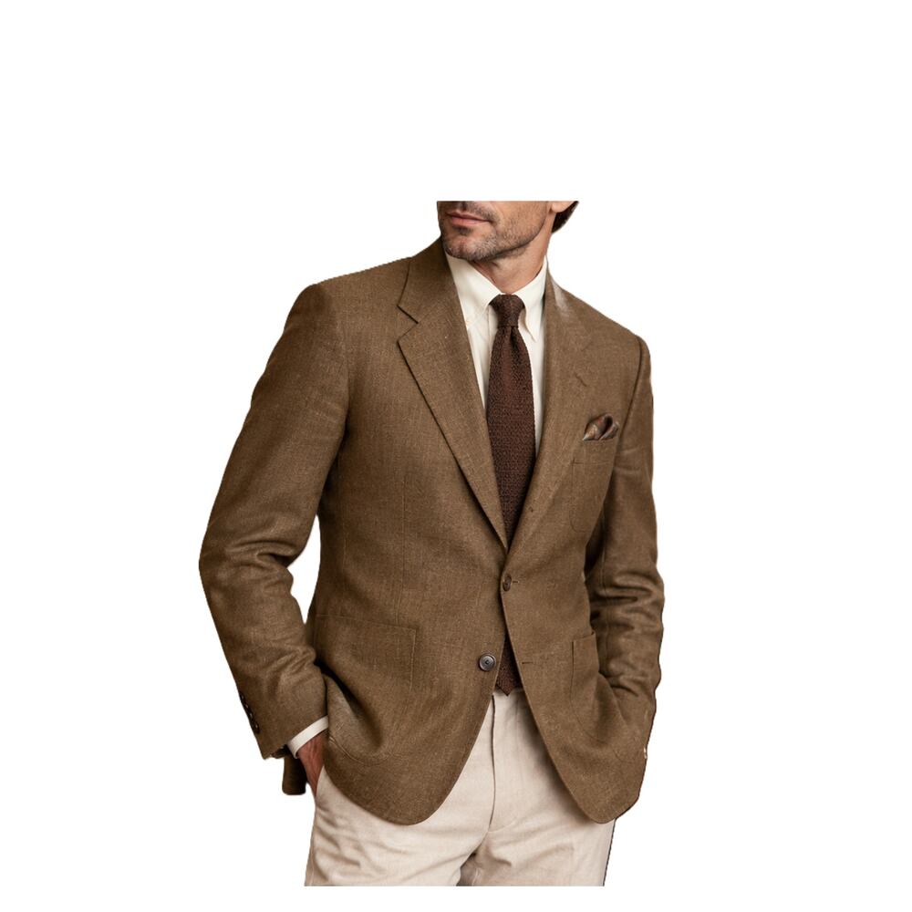 Embassy Square Blazer Mens 42R Beige 100% Pure Silk Union Made USA Vintage 1980s